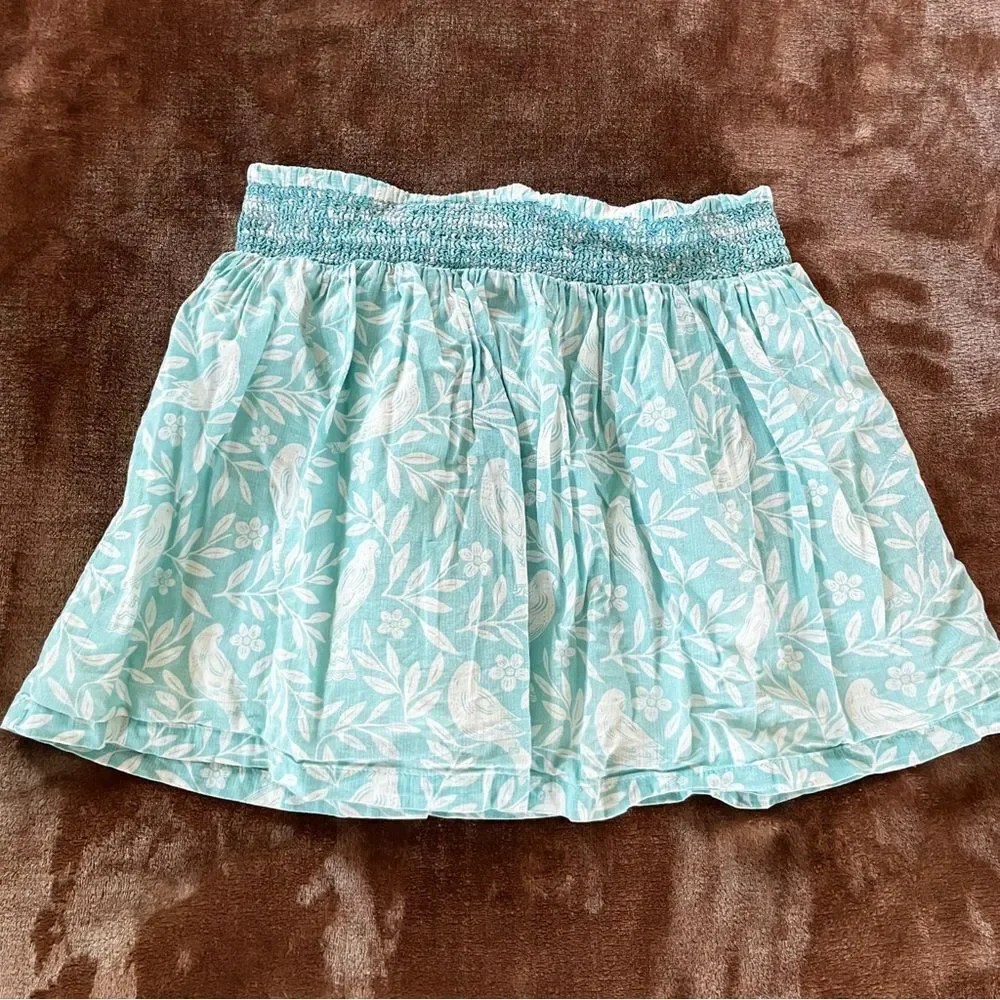 Mini Boden Girls Floral Blue Twirl Skirt with Bird Pattern Size 6-7